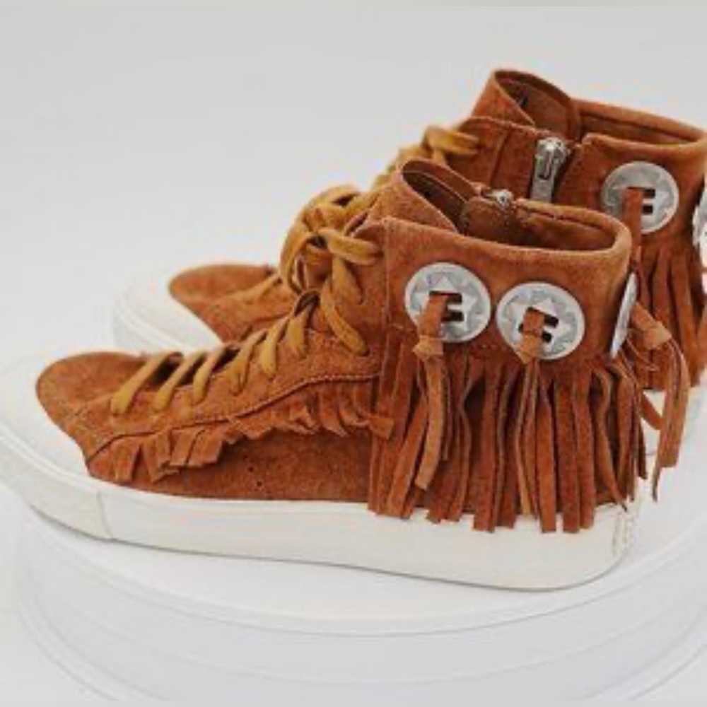 The sneakers are the ASH Marlow Fringe Lace Up High Top Sneakers. Size 38 - Picture 1 of 16